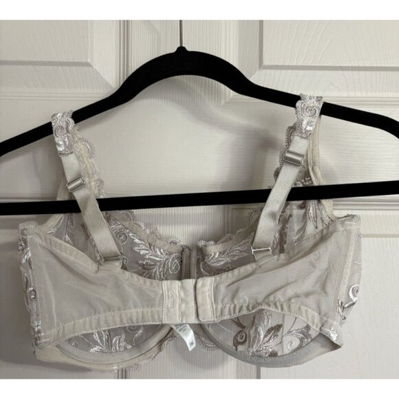 Soma Sensuous Lace Sheer Unlined Underwire Embroidered Bra Sand Size 34G - Picture 3 of 4